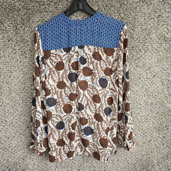 Daniel Rainn Top Womens Medium‎ Blue Brown Surplice Neck Long Sleeve Blouse - Picture 7 of 7
